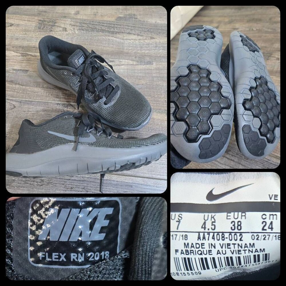 Nike Flex 2018 black gray  running trainers sneakrs women's sz 7 bouncy tread